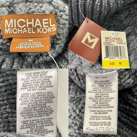 MICHAEL KORS LAMBSWOOL CONTRAST CABLEKNIT STRIPED CHUNKY KNIT TURTLENECK SWEATER - Picture 14 of 14